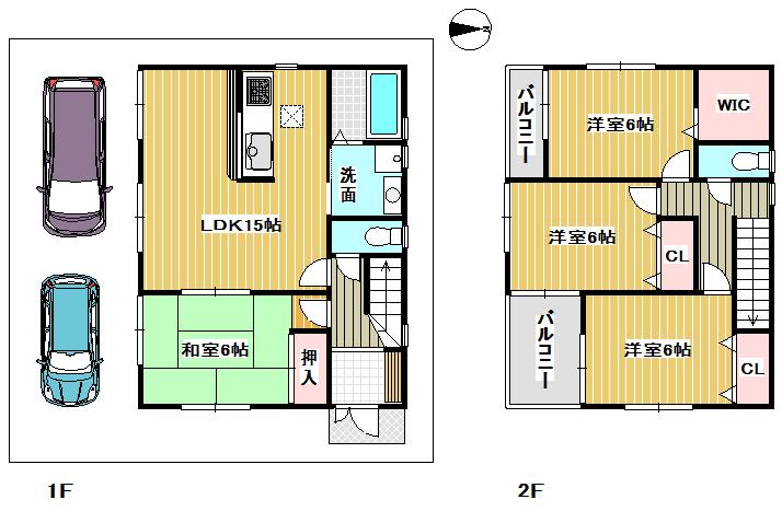Floor plan. 34,800,000 yen, 4LDK, Land area 100 sq m , The building area is 94.77 sq m parking two OK