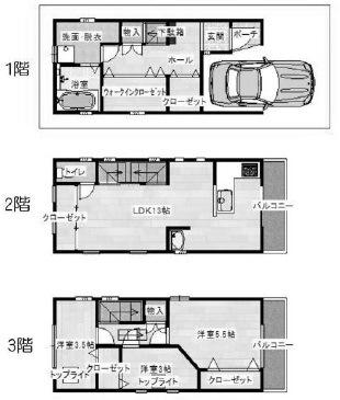 Floor plan. 18,800,000 yen, 3LDK + S (storeroom), Land area 45.74 sq m , Building area 45.74 sq m garage is available parking 5 number wagon