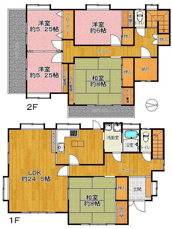 Floor plan. 34,800,000 yen, 5LDK + S (storeroom), Land area 189.35 sq m , Building area 141.74 sq m