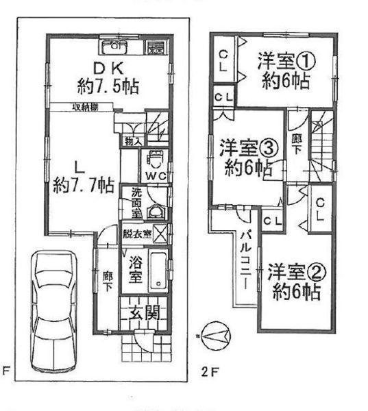 Floor plan. 24,900,000 yen, 3LDK, Land area 86.68 sq m , Building area 85.28 sq m