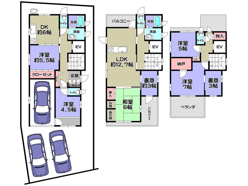 Floor plan. 62,800,000 yen, 4LDDKK + 2S (storeroom), Land area 155.84 sq m , Building area 198.73 sq m