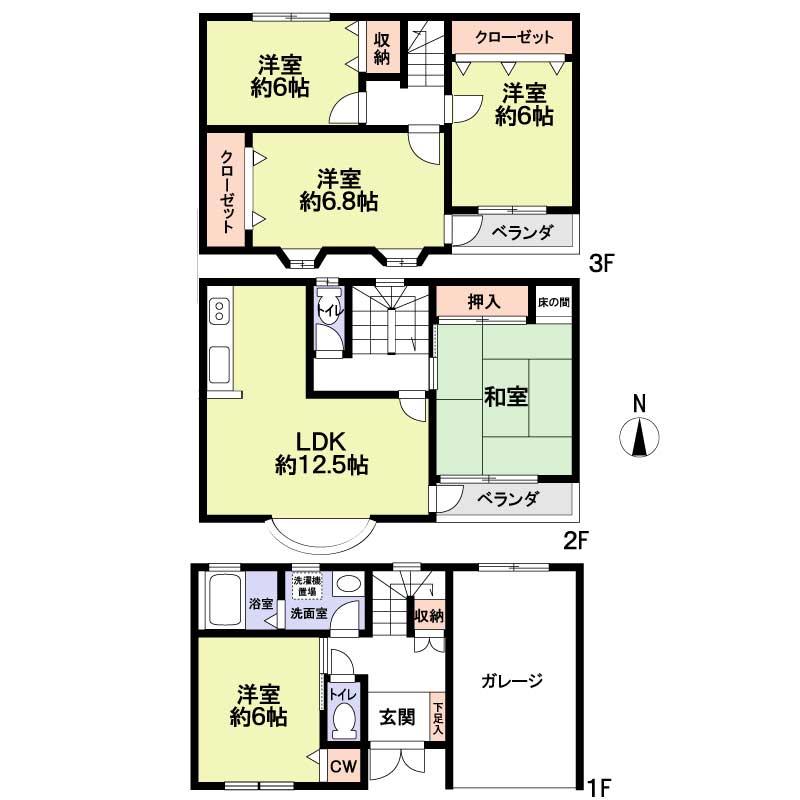 Floor plan. 21,800,000 yen, 5LDK, Land area 61.55 sq m , Building area 113.83 sq m