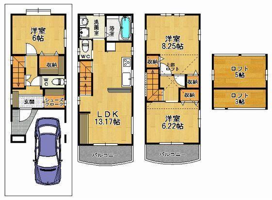 Floor plan. 27,800,000 yen, 3LDK+S, Land area 56 sq m , Building area 99.15 sq m