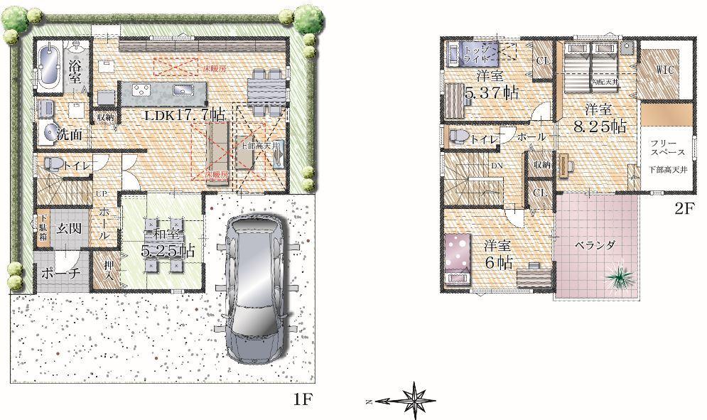 Floor plan. (No. 2 place (in the model House published)), Price 43,700,000 yen, 4LDK+S, Land area 100.06 sq m , Building area 104.62 sq m