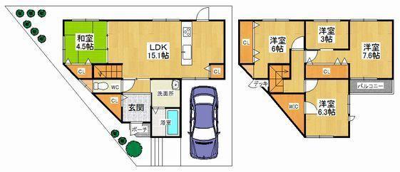 Floor plan. 29,800,000 yen, 5LDK, Land area 101.53 sq m , Building area 98.3 sq m