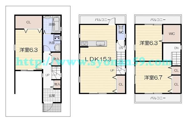 Floor plan. 25,380,000 yen, 3LDK, Land area 64.57 sq m , Building area 114.6 sq m floor plan