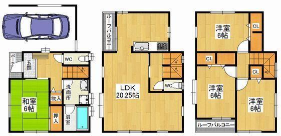 Floor plan. 21.5 million yen, 4LDK, Land area 73.21 sq m , Building area 107.63 sq m