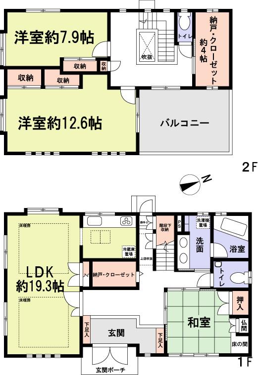 Floor plan. 59,800,000 yen, 3LDK + S (storeroom), Land area 173.25 sq m , Building area 141.79 sq m