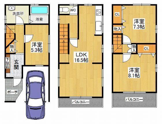 Floor plan. 23,260,000 yen, 3LDK, Land area 61 sq m , Building area 100.17 sq m