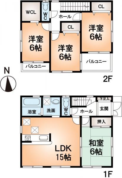 Floor plan. 34,800,000 yen, 4LDK, Land area 100 sq m , Building area 94.77 sq m