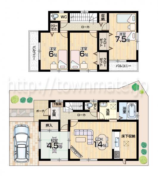 Floor plan. 26,800,000 yen, 4LDK, Land area 87.55 sq m , Building area 93.56 sq m 1 Building Floor plan