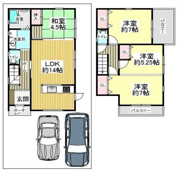 Compartment view + building plan example. Building plan example, Land price 15.7 million yen, Land area 110.87 sq m , Building price 18.2 million yen, It is a building area of 89.1 sq m free design!
