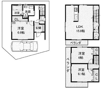 Floor plan. 24,800,000 yen, 3LDK, Land area 65.64 sq m , Building area 87.21 sq m land Price: 10 million yen, Building Price: 14.8 million yen