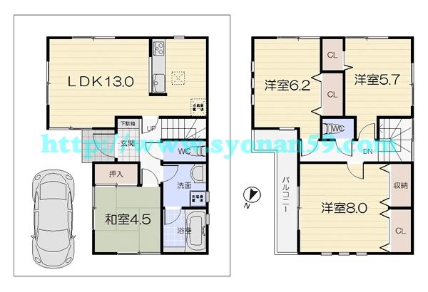 Floor plan. 24,800,000 yen, 4LDK, Land area 77.27 sq m , Building area 88.28 sq m floor plan