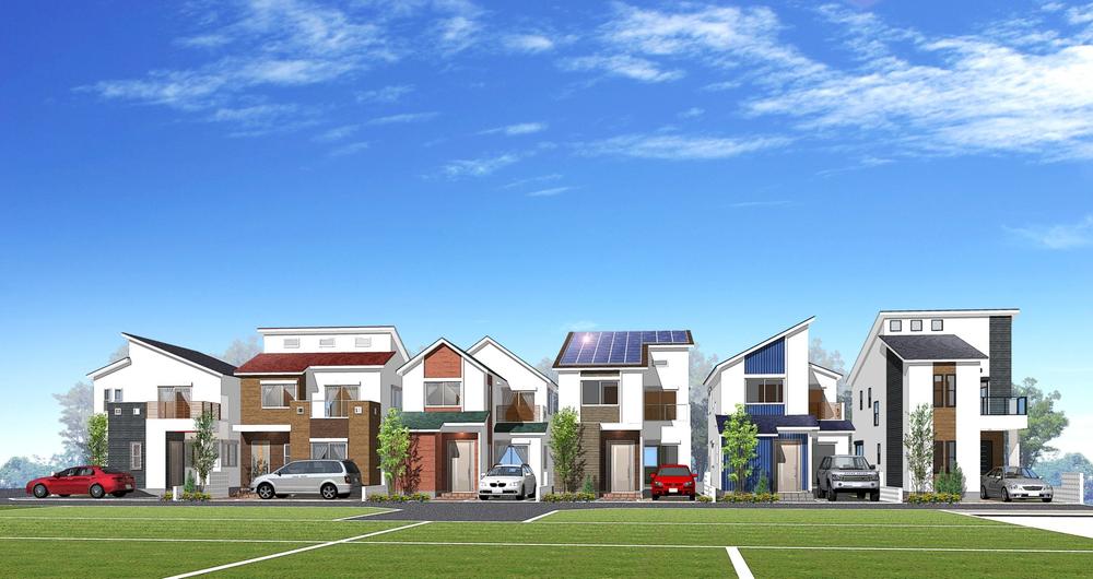 Cityscape Rendering. One House, Total 16 units of town where one House lets you feel a sense of unity even while showing a rich personality expression. Park is adjacent, Every day seems to spend in the garden instead (Cityscape Rendering)