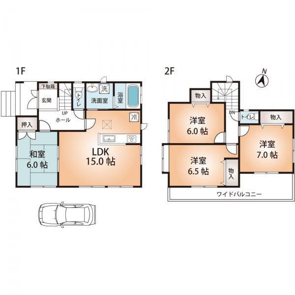 Floor plan. 33,800,000 yen, 4LDK, Land area 110.5 sq m , Building area 92.26 sq m south wide balcony 2 wayside available