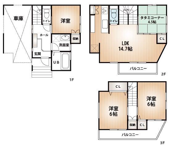 Floor plan. 27,800,000 yen, 4LDK, Land area 59.45 sq m , Building area 99.45 sq m