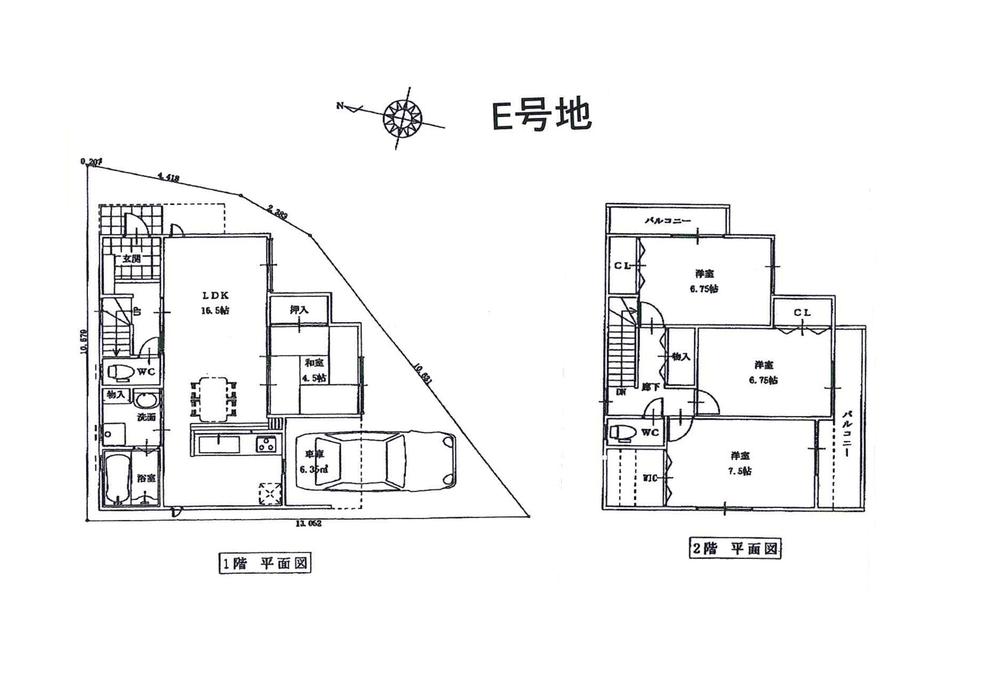 Floor plan. 31,800,000 yen, 4LDK, Land area 91.67 sq m , It is a building area of 106.79 sq m E No. land plan view. Floor plan is a change possible south-facing about 27 square meters of land.