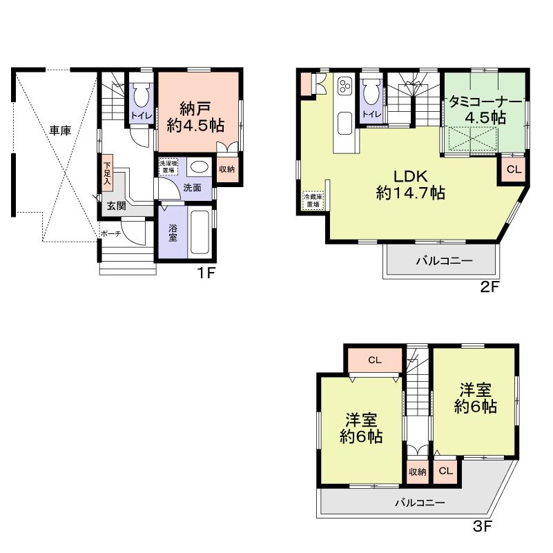 Floor plan. 27,800,000 yen, 4LDK, Land area 59.45 sq m , Building area 99.45 sq m