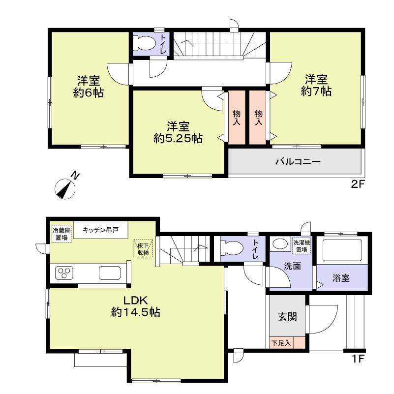 Floor plan. 25,800,000 yen, 3LDK, Land area 80.43 sq m , Building area 80.73 sq m