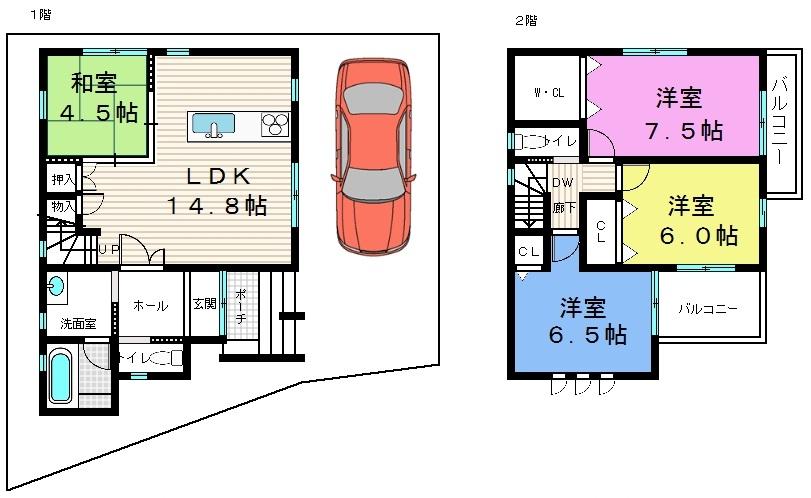 Floor plan. 42,800,000 yen, 4LDK, Land area 90.68 sq m , Building area 90.72 sq m