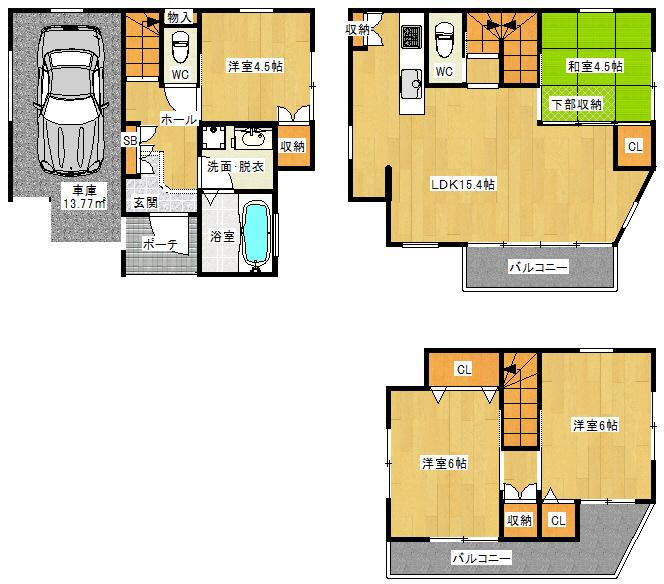 Floor plan. 27,800,000 yen, 4LDK, Land area 59.45 sq m , Building area 99.45 sq m   ■ Longing one detached, With parking ■