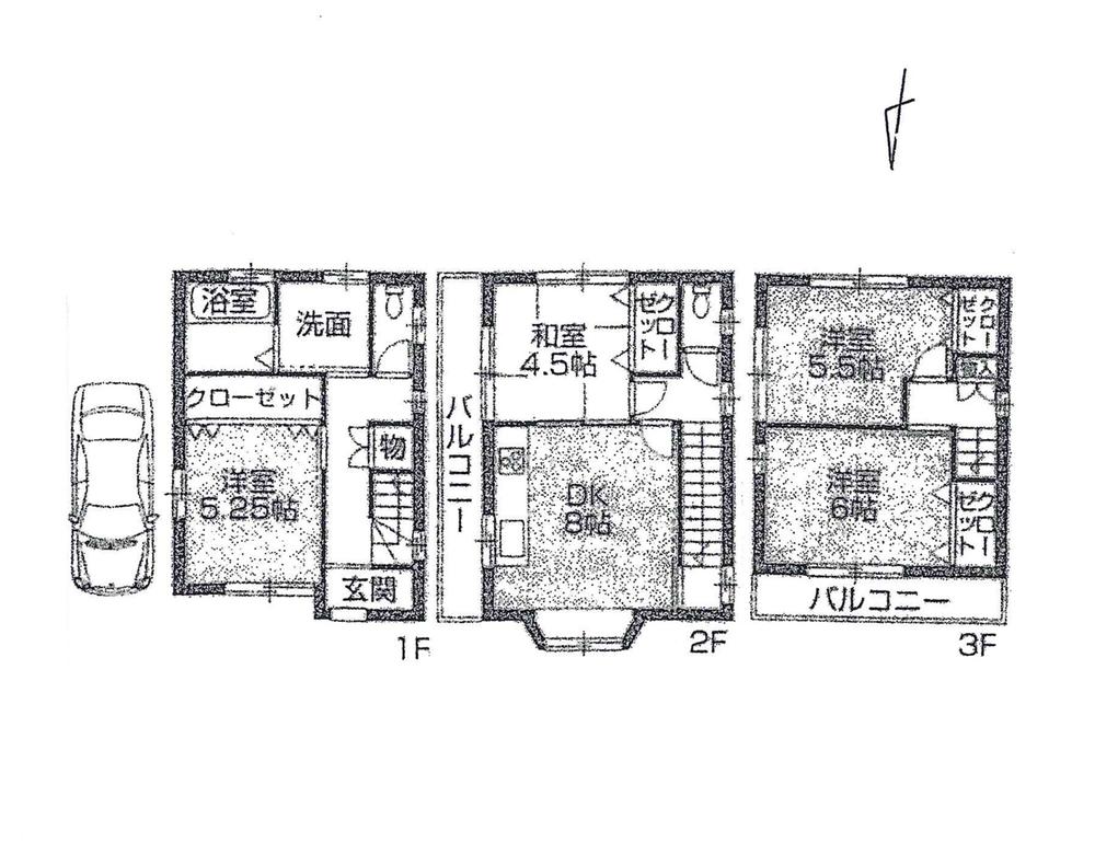 Floor plan. 22,800,000 yen, 4DK, Land area 54.21 sq m , Building area 79.97 sq m present situation unfinished It is newly built detached. 4DK + car space A green, It is a north-south road on both sides.