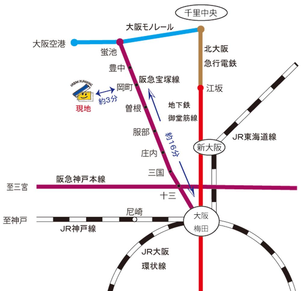 Access view. The nearest of the Hankyu Takarazuka Line from "Okamachi" station to "Umeda" station about 16 minutes of access. You can send a comfortable commuting life by train use.