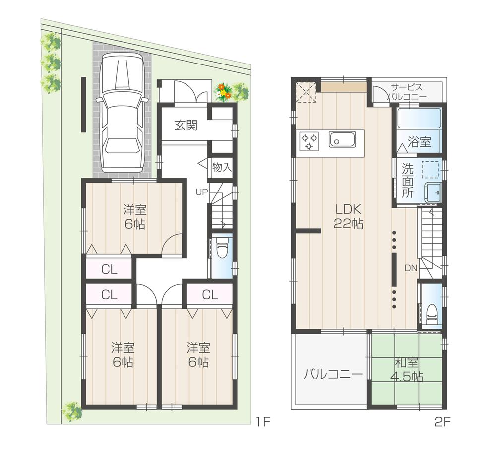 Building plan example (floor plan). Make the meeting of the plan at our office. We will let you dream of your family, The architect of the exclusive, We do a variety of suggestions. It is also equipped with a children's corner and nursing room.