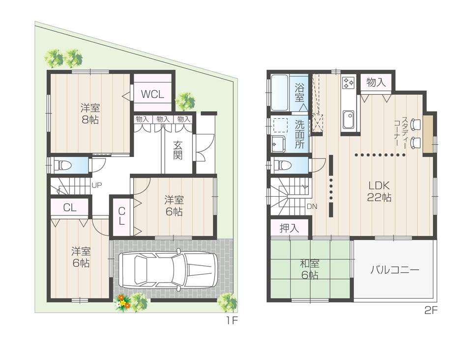 Building plan example (floor plan). Make the meeting of the plan at our office. We will let you dream of your family, The architect of the exclusive, We do a variety of suggestions. It is also equipped with a children's corner and nursing room.