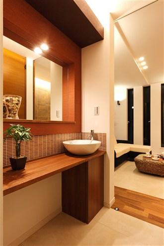 Building plan example (introspection photo).  [Our construction cases] We established the basin corner adjacent to LDK. Also busy time of the morning by some here, Also to save preparation time since it with less flow line.