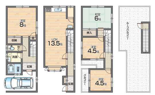 Floor plan. 9.9 million yen, 4LDK, Land area 48.31 sq m , Building area 93.26 sq m