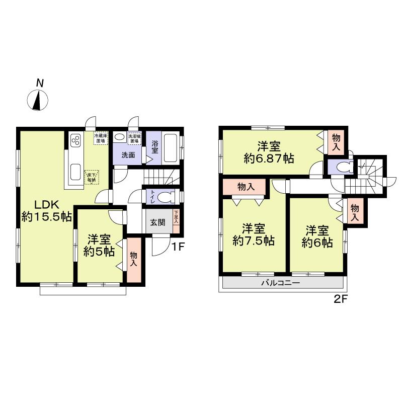 Floor plan. 38,800,000 yen, 4LDK, Land area 105.95 sq m , Building area 97.09 sq m