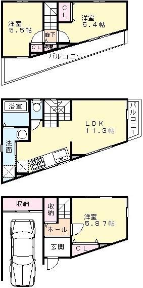 Floor plan. 25,800,000 yen, 3LDK, Land area 51.64 sq m , Building area 82.77 sq m