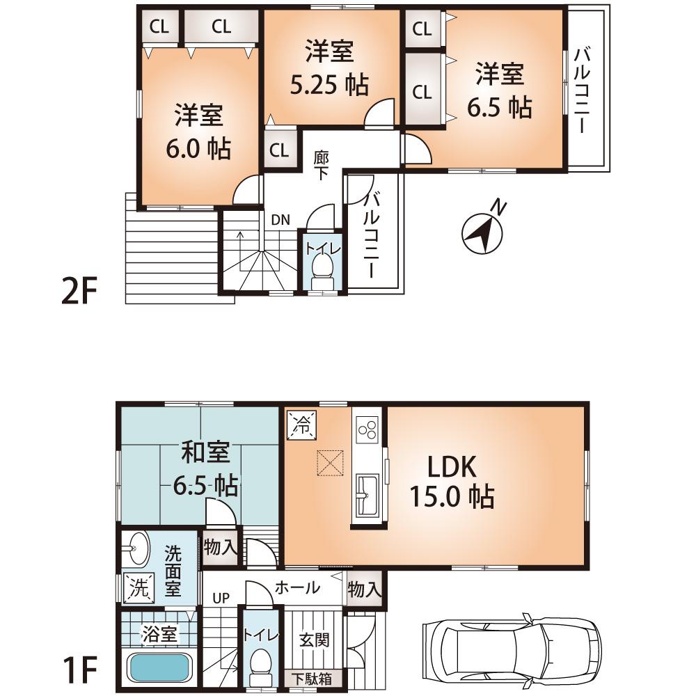 Floor plan. (Building 2), Price 30,900,000 yen, 4LDK, Land area 90.51 sq m , Building area 94.36 sq m