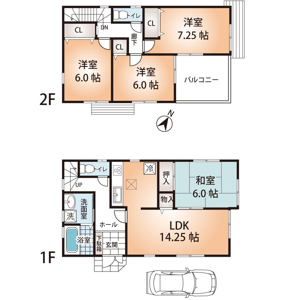 Floor plan. (3 Building), Price 33,900,000 yen, 4LDK, Land area 94.62 sq m , Building area 94.76 sq m
