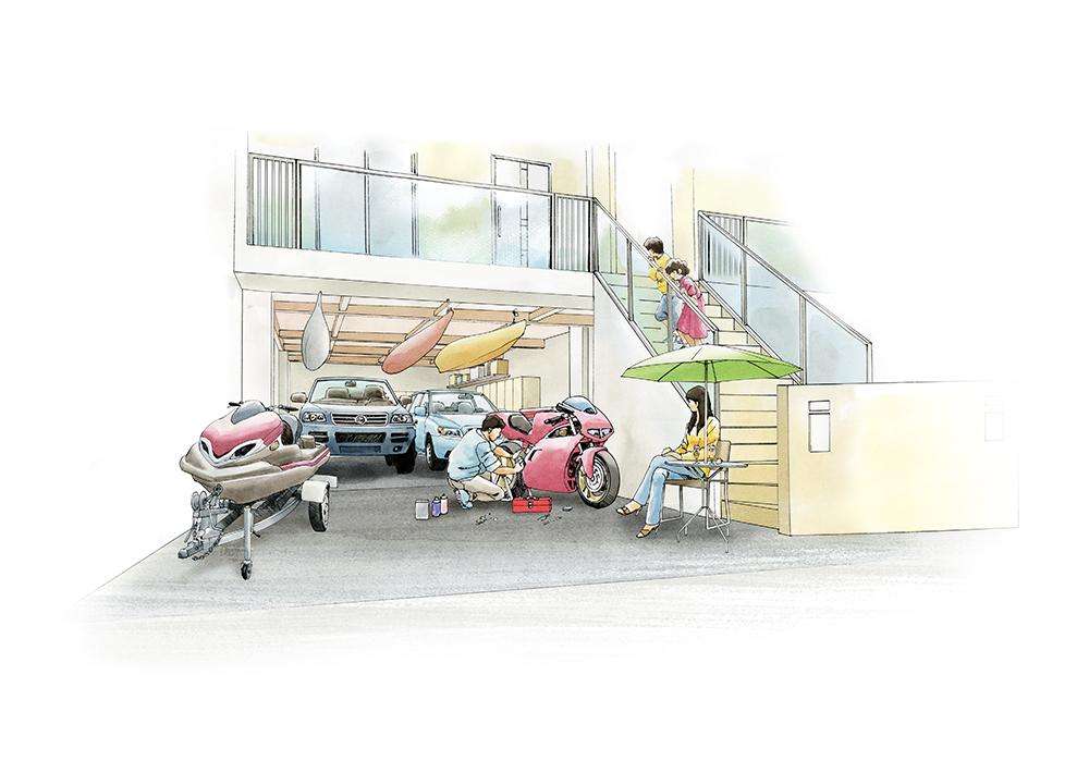 <For example, common use of this box garage> maintenance of bikes and jet skis in the garage. <Example of this box garage common use>