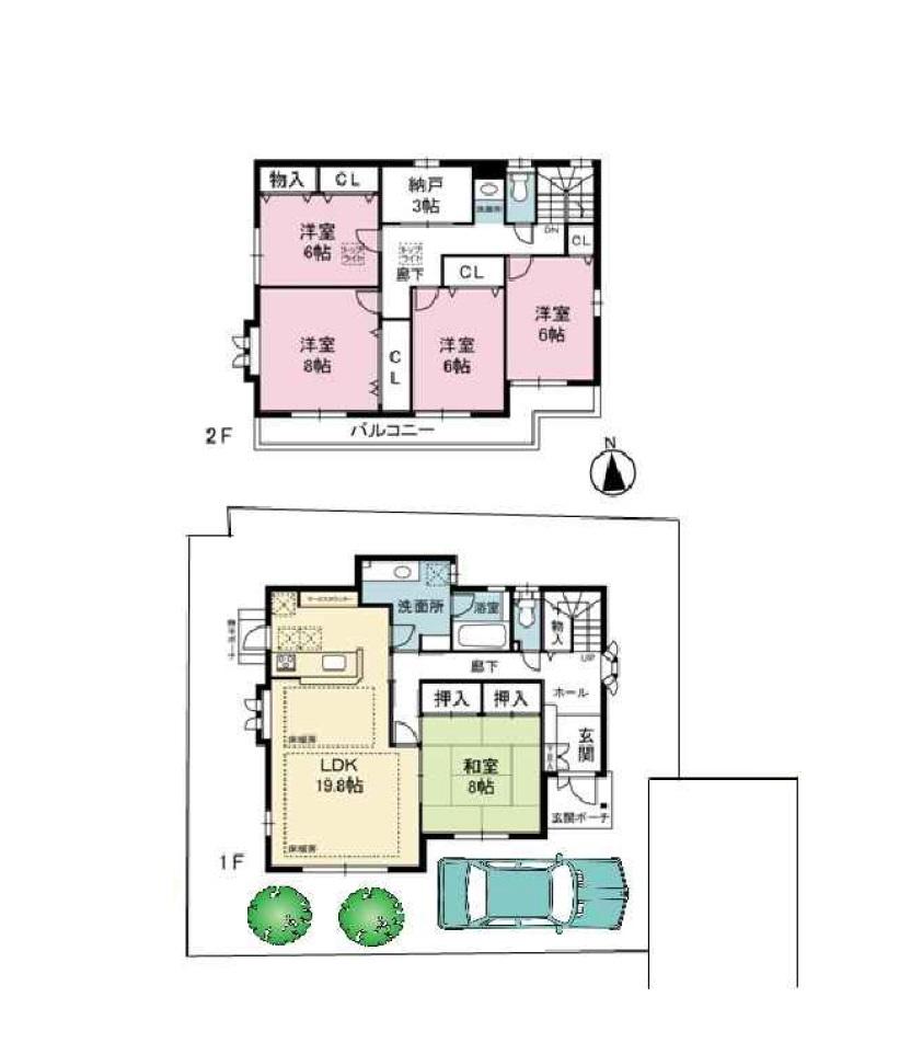 Floor plan. 44,800,000 yen, 5LDK + S (storeroom), Land area 138.02 sq m , Building area 145.44 sq m 1996 building 5LDK + storeroom, The room is spacious. There are car spaces!