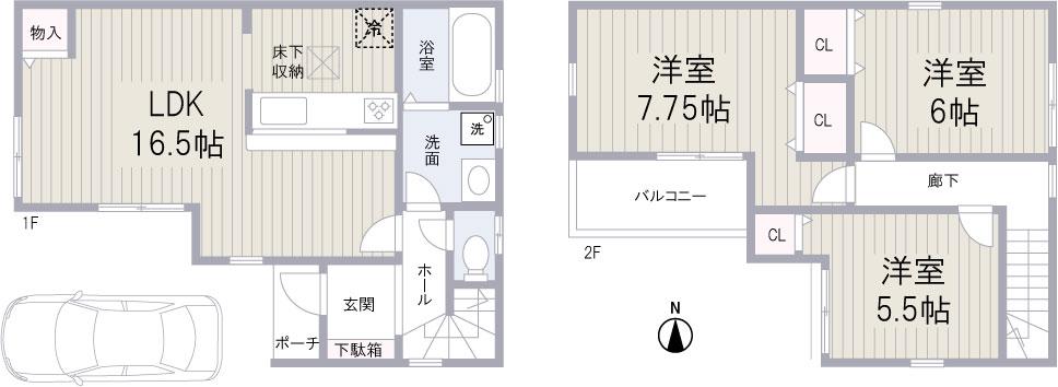 Floor plan. 27.5 million yen, 3LDK, Land area 82.08 sq m , Building area 81.4 sq m