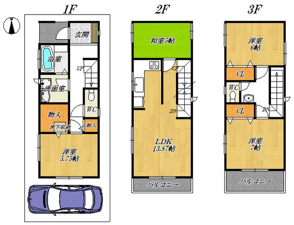 Floor plan. 26,800,000 yen, 4LDK, Land area 66.44 sq m , Building area 100.19 sq m southwest corner lot!