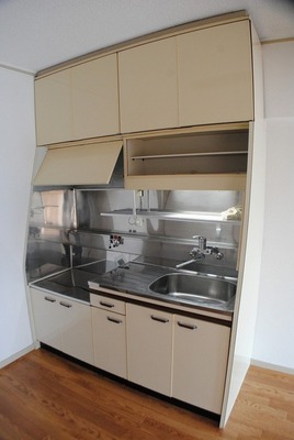 Kitchen. Kitchen also serves dishes making in shiny