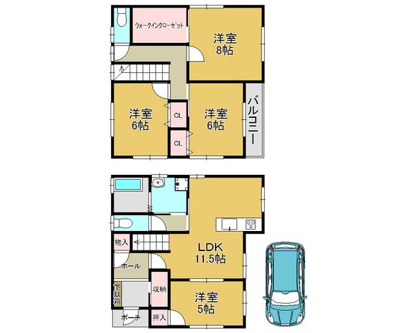 Floor plan. 32,800,000 yen, 4LDK, Land area 80.82 sq m , Building area 96.88 sq m energy saving, All-electric homes can feel the safety