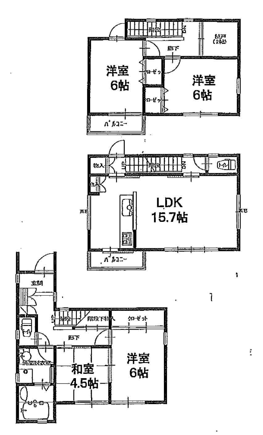 Floor plan. 37.5 million yen, 4LDK, Land area 93.5 sq m , It is a building area of 100.44 sq m car park two possible 4LDK