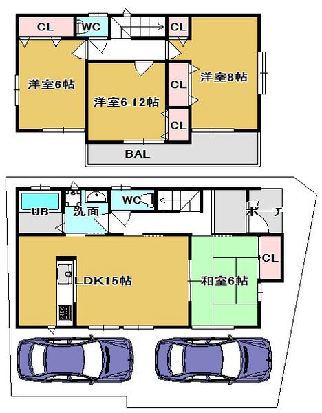 Floor plan. 42,800,000 yen, 4LDK, Land area 109.63 sq m , Building area 98.32 sq m wide b a south-facing balcony ☆