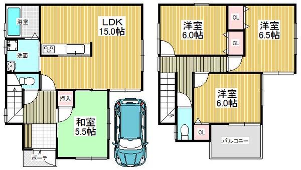 Floor plan. 33,800,000 yen, 4LDK, Land area 84.29 sq m , Building area 91.53 sq m leisurely relax private style