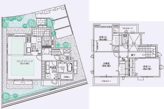 Floor plan. ( [2-21 No. land] Solar power generation system and model house), Price 53,900,000 yen, 3LDK, Land area 136.93 sq m , Building area 109.09 sq m