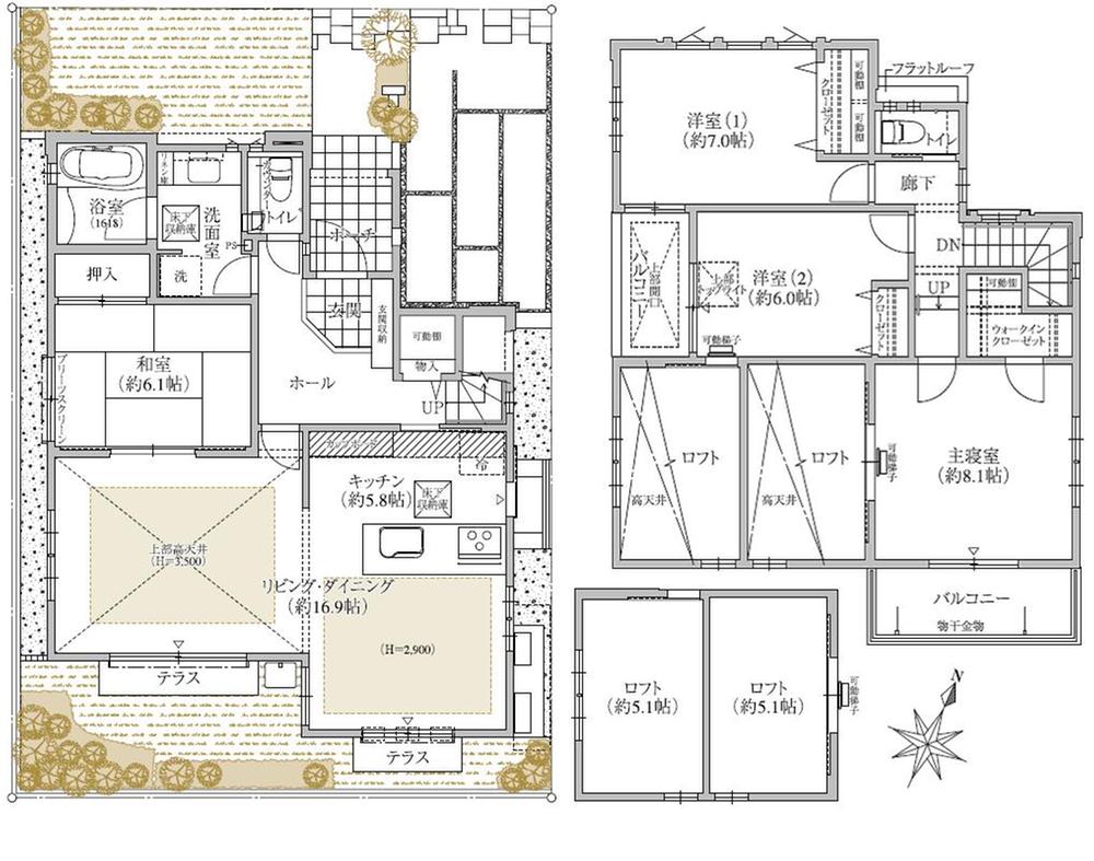 Floor plan. ( [6-5 No. land] Models with furniture), Price 59,800,000 yen, 4LDK, Land area 136 sq m , Building area 136.34 sq m