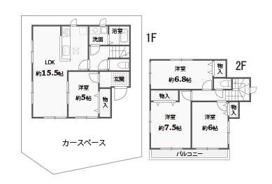 Floor plan. 38,800,000 yen, 4LDK, Land area 105.84 sq m , It is a building area of 97.09 sq m floor plan. It is south-facing because it is a bright room.