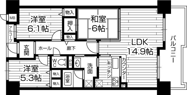 Floor plan. 3LDK, Price 16.8 million yen, Occupied area 71.52 sq m , Balcony area 9.15 sq m