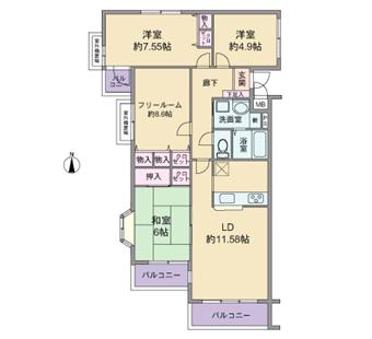 Floor plan. 4LDK, Price 15.8 million yen, Occupied area 86.49 sq m , Balcony area 9.37 sq m